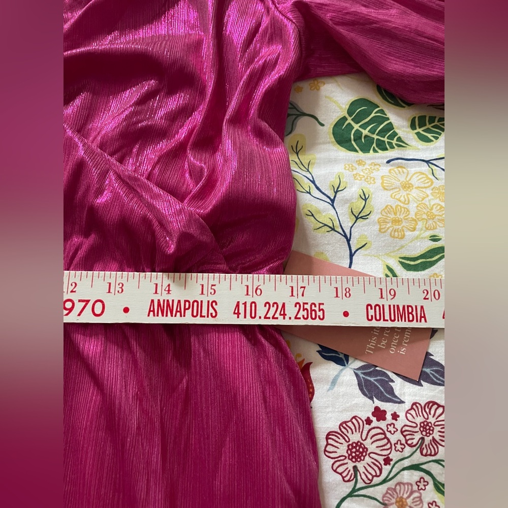 Ivy City Co Shimmery Fuchsia Wrap Midi Dress - Picture 8 of 12